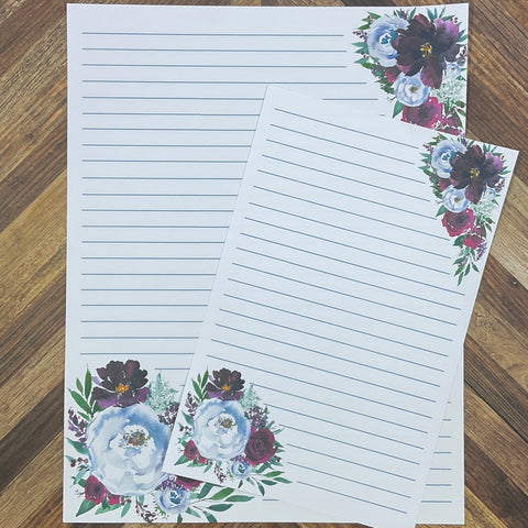JW Letter Writing Stationary - Digital Download - Winter Floral - Includes 2 Sizes and 2 Styles