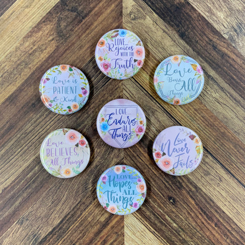 JW Magnets or Pins - Love.... 7 Piece Set - 1.25" Buttons