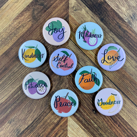 JW Magnets - Fruitage of the Spirit - 9 Piece Magnet Set - 1.25” Buttons