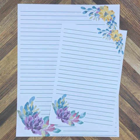 JW Letter Writing Stationary - Digital Download - Watercolor Florals - Includes 2 Sizes and 2 Styles