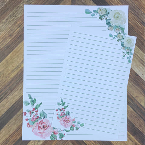 JW Letter Writing Stationary - Digital Download - Pink and Cream Roses - Includes 2 Sizes and 2 Styles