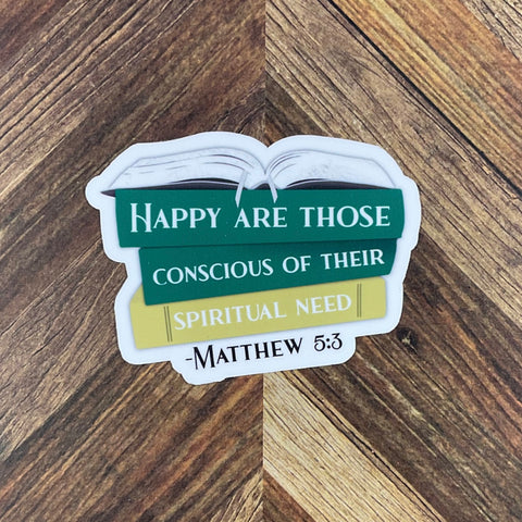 JW Stickers - 2026 Year Text - Happy Are Those Conscious of Their Spiritual Need - Waterproof Sticker or Ultra Thin Magnet