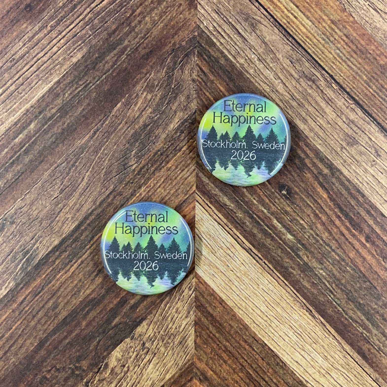 JW International Convention 2026 Stockholm Sweden Eternal Happiness 1.25" Button Pins or Magnets