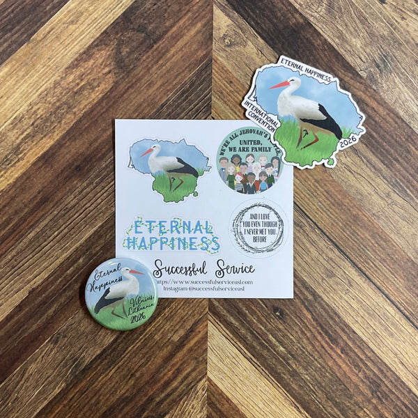 JW International Convention 2026 Vilnius Lithuania Eternal Happiness 1.25" Button Pins or Magnets
