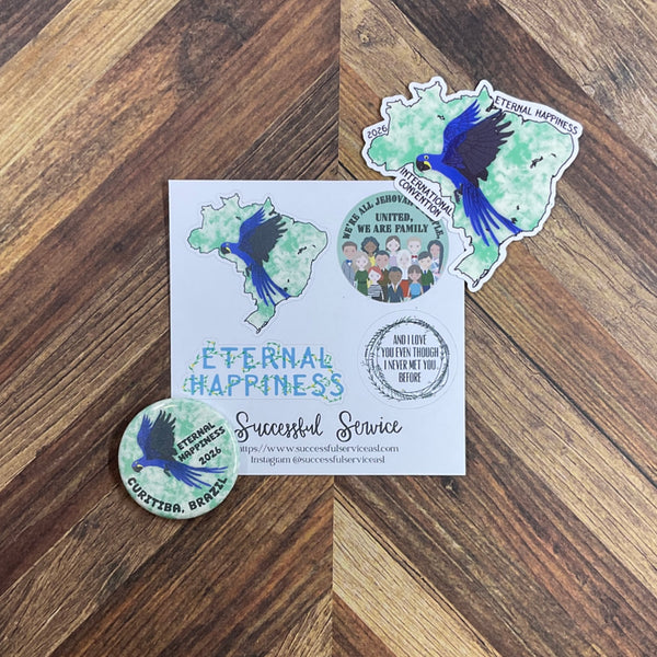 JW International Convention 2026 Curitiba Brazil Eternal Happiness 1.25" Button Pins or Magnets