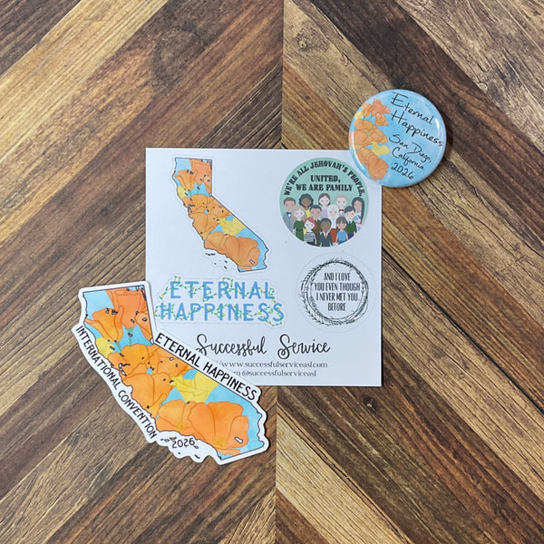 JW International Convention 2026 San Diego California Eternal Happiness Sticker Sheet Convention Gift