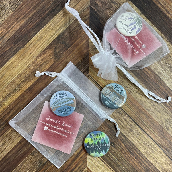 JW International Convention 2026 Stockholm Sweden Eternal Happiness 1.25" Button Pins or Magnets