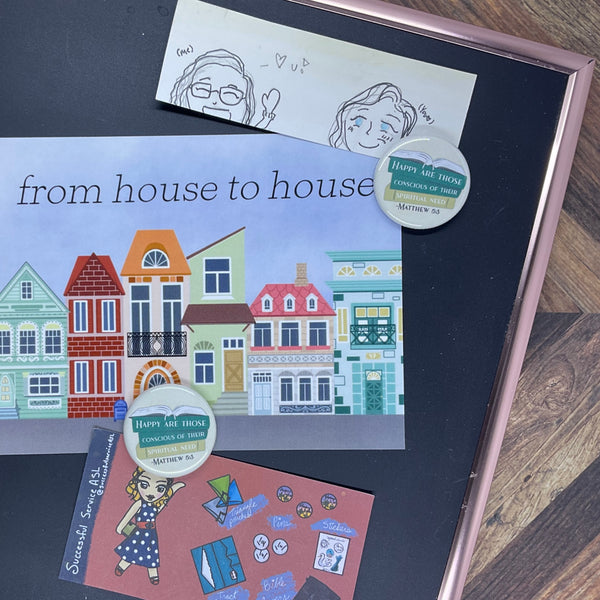 JW Magnets or Pins - 2026 Year Text - Happy Are Those Conscious of Their Spiritual Need - 1.25" Buttons