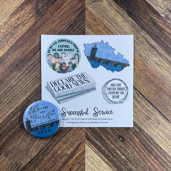 JW Special Convention 2024 Prague Czech Republic Declare The Good News 1.25" Button Pins or Magnets