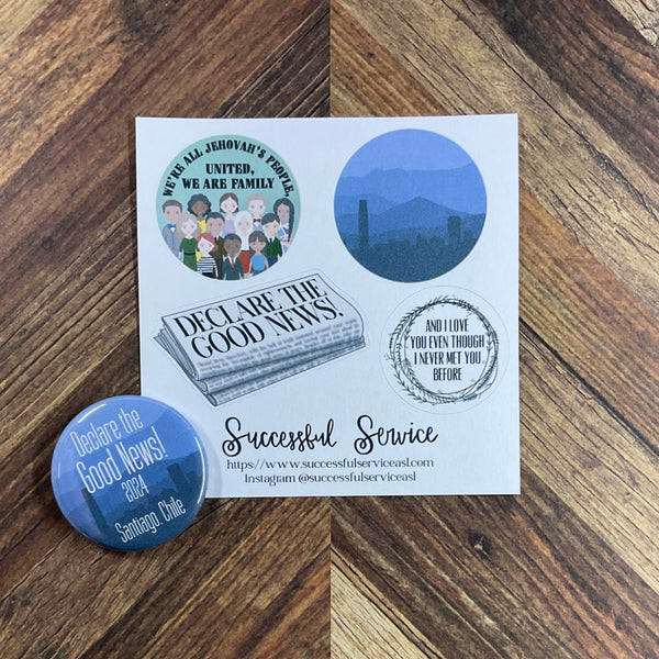 JW Special Convention 2024 Santiago Chile Declare The Good News 1.25" Button Pins or Magnets