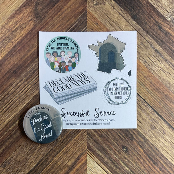 JW Special Convention 2024 Lyon France Declare The Good News 1.25" Button Pins or Magnets