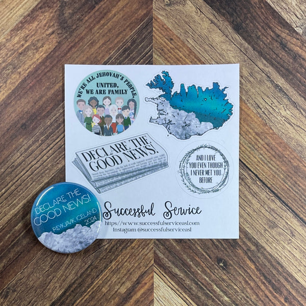 JW Special Convention 2024 Reykjavik Iceland Declare The Good News 1.25" Button Pins or Magnets