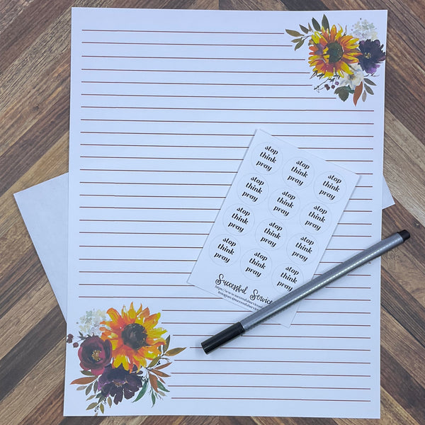 JW Letter Writing Stationary - Digital Download - Sunflowers - Includes 2 Sizes and 2 Styles