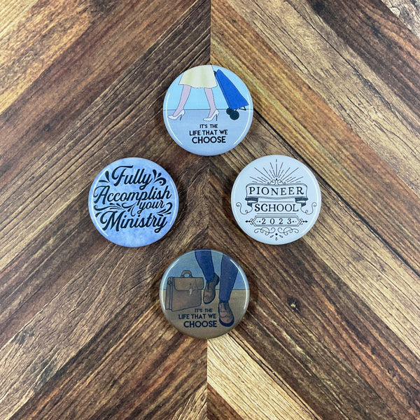 JW Magnets or Pins - Pioneer School 2024 - 1.25" Buttons