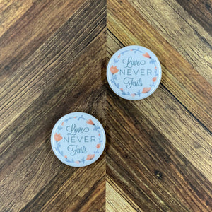 JW Magnets or Pins - Love Never Fails Poppy - 1.25" Buttons