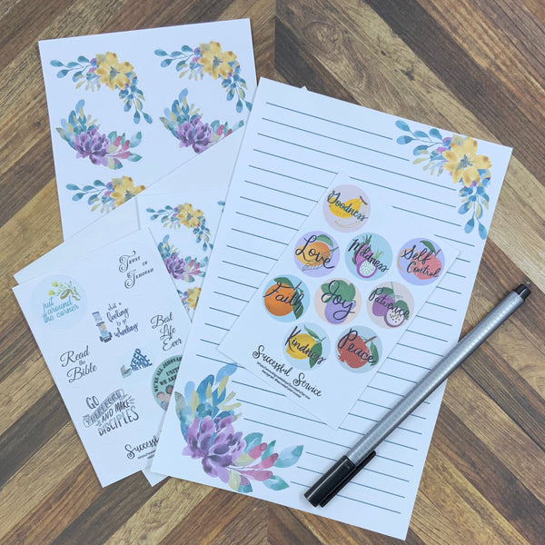 JW Letter Writing Stationary - Digital Download - Watercolor Florals - Includes 2 Sizes and 2 Styles