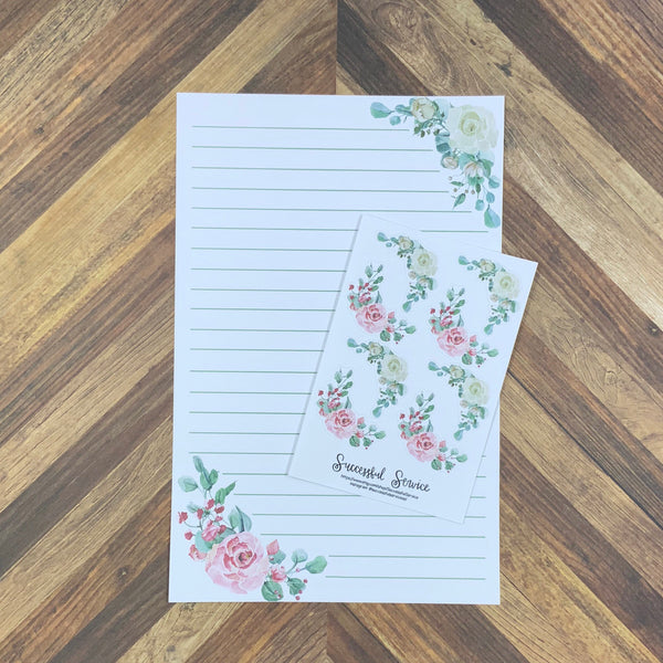 JW Letter Writing Stationary - Digital Download - Pink and Cream Roses - Includes 2 Sizes and 2 Styles