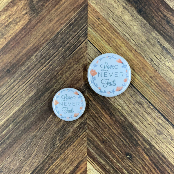 JW Magnets or Pins - Love Never Fails Poppy - 1.25" Buttons