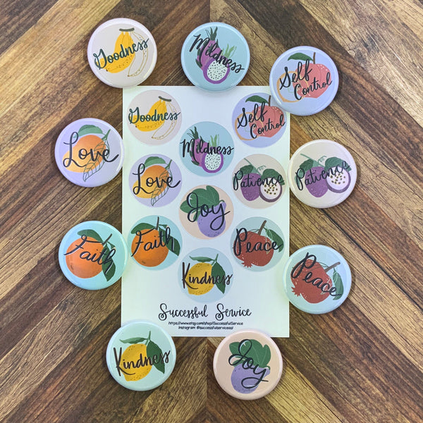 JW Magnets - Fruitage of the Spirit - 9 Piece Magnet Set - 1.25” Buttons