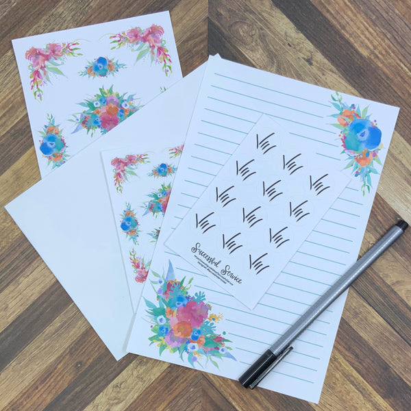 JW Letter Writing Stationary - Digital Download - Bright Florals - Includes 2 Sizes and 2 Styles